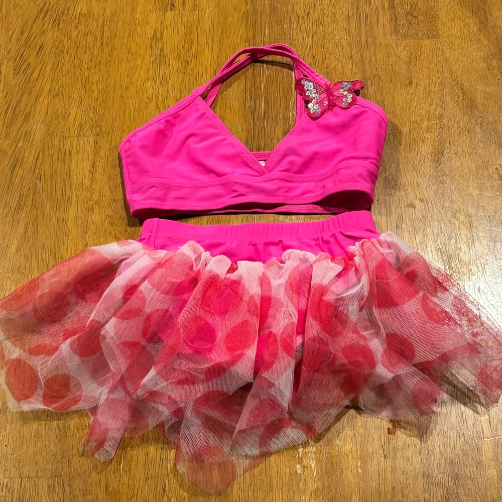 iEFiEL Hot Pink Tutu Dance Costume Set Youth Large Butterfly Sequin